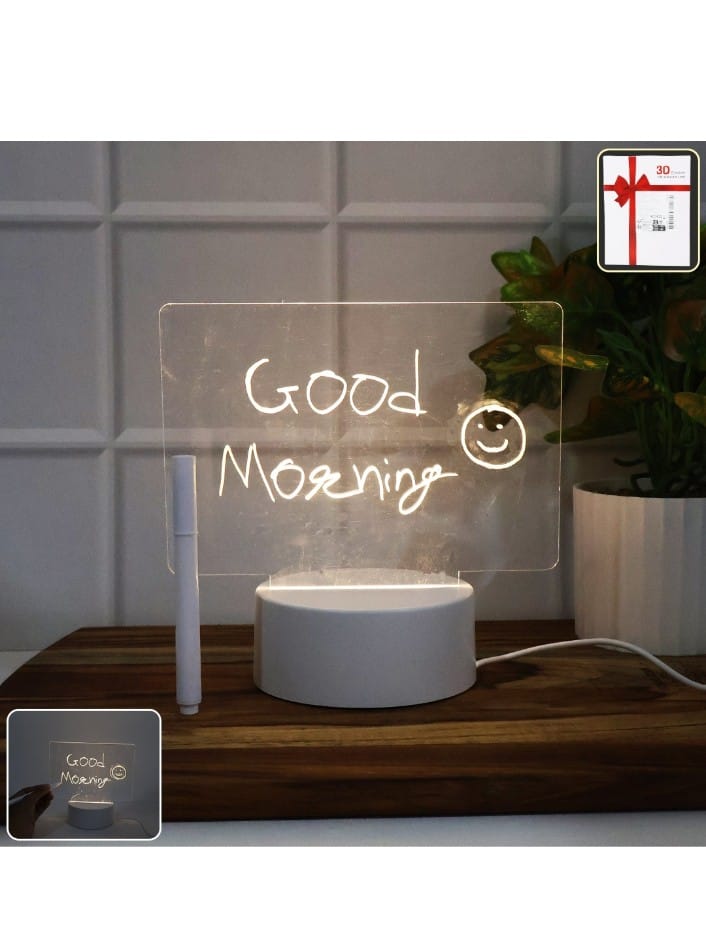 LED Acrylic Writing Message Board Night Lamp with Marker Pen – USB Powered Reusable Note Board Light for Home, Office, Study Desk, Kids Room, and Gift Item