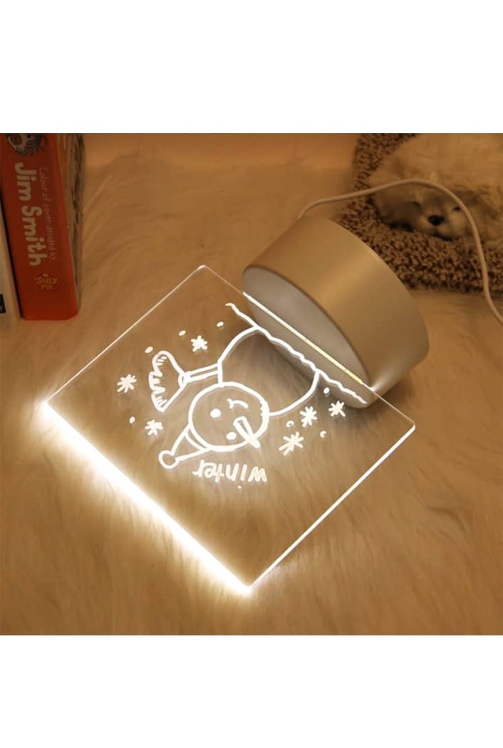 LED Acrylic Writing Message Board Night Lamp with Marker Pen – USB Powered Reusable Note Board Light for Home, Office, Study Desk, Kids Room, and Gift Item