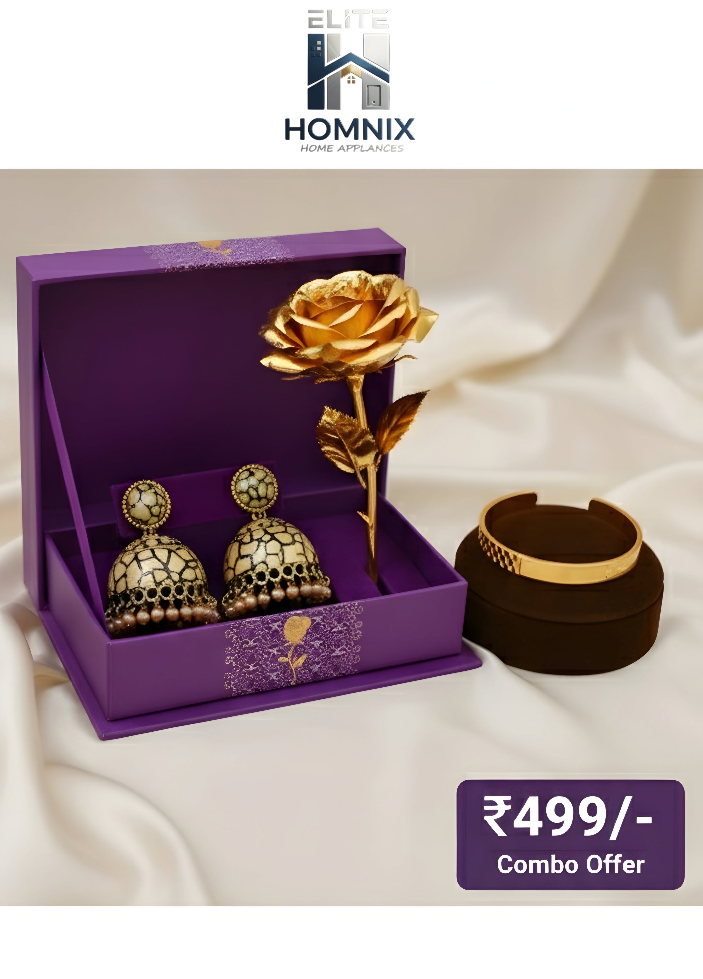 Emphasis on Gifting & Value (Most Engaging)
"This festive season, give the gift of elegance! ✨
Our exclusive Jewelry Combo Offer includes stunning Jhumkas, a beautiful Bangle, and a timeless Golden Rose, all in a gorgeous presentation box.
Get this enti