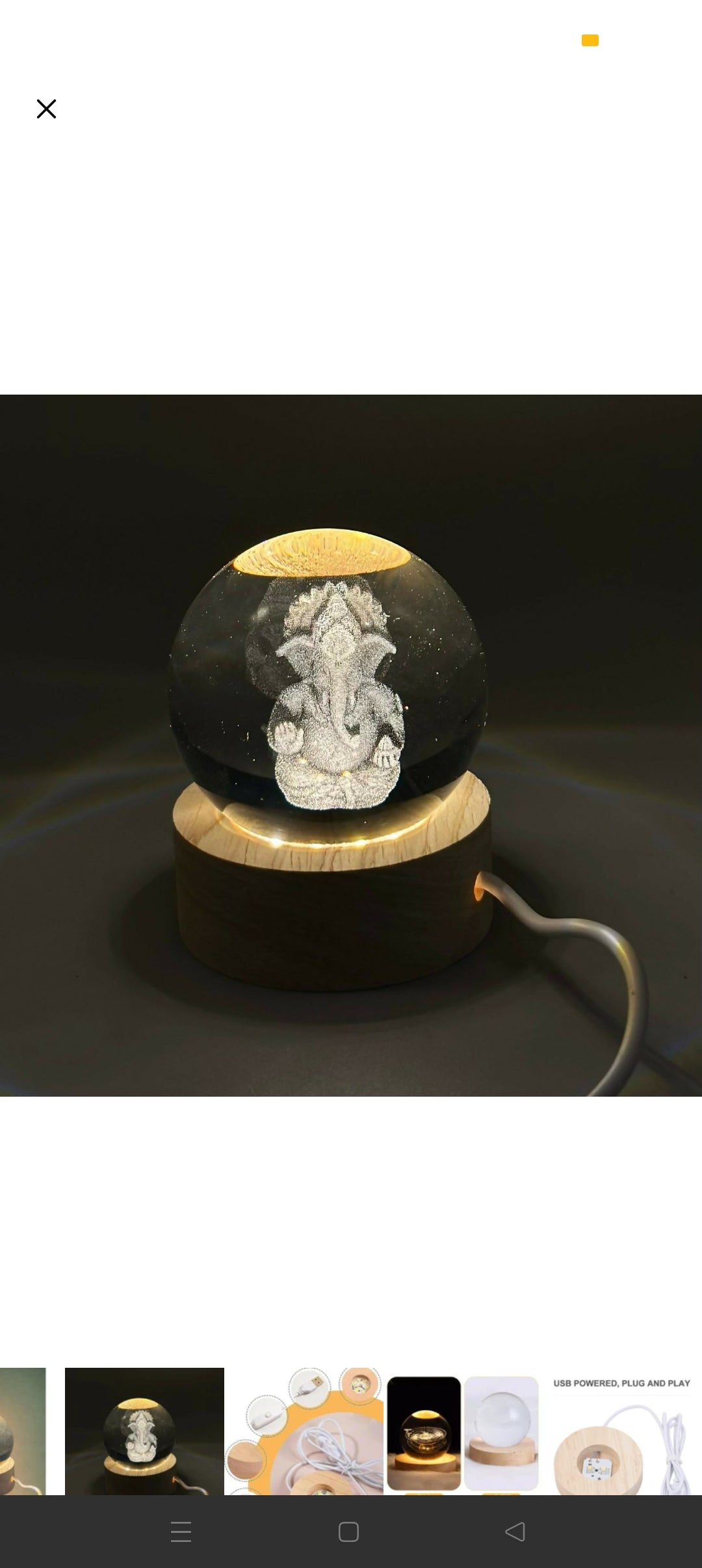 beautifully crafted Ganesh 3D Crystal Ball LED Lamp.